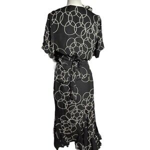 Dana Buchman Silk Skirt Set Sz 10 Black White Geometric Asymmetrical Ruffle Wrap